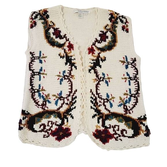 Jennifer & Company Knit Sweater Vest Womens Large Boho Cottagecore Embroidered - Picture 5 of 7
